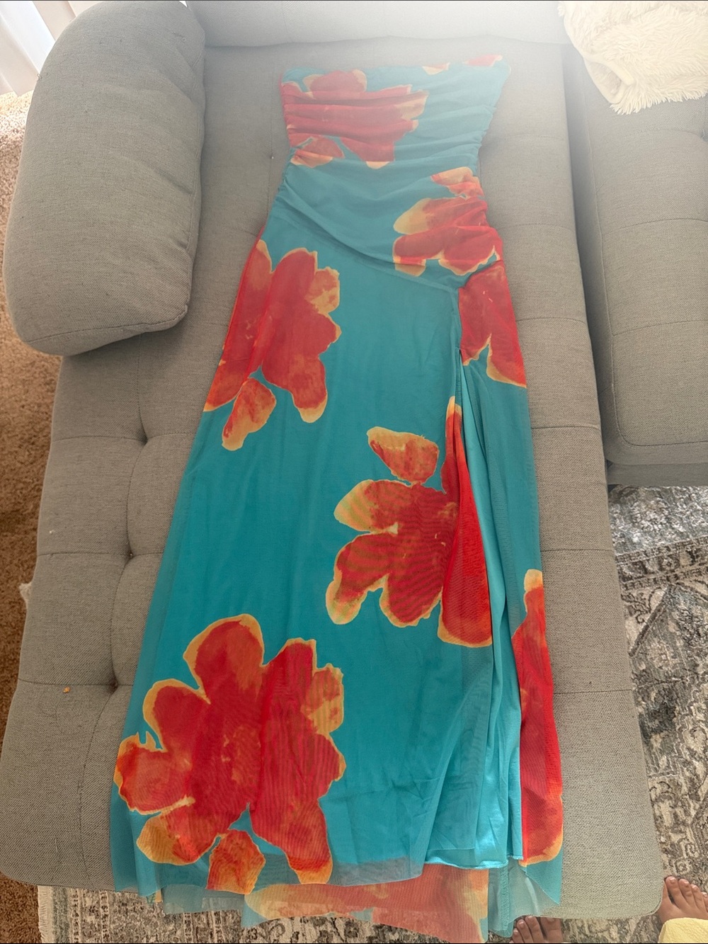 Princess Polly Katara Strapless Maxi Dress Blue / Orange Floral - Picture 3 of 3